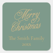 Modern Script Green Christmas Quadratischer Aufkleber (Vorderseite)