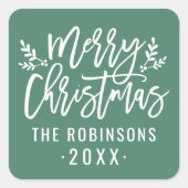 Modern Script Green Frohe Weihnachten Custom Quadratischer Aufkleber (Vorderseite)