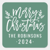 Modern Script Green Frohe Weihnachten Custom Quadratischer Aufkleber (Vorderseite)
