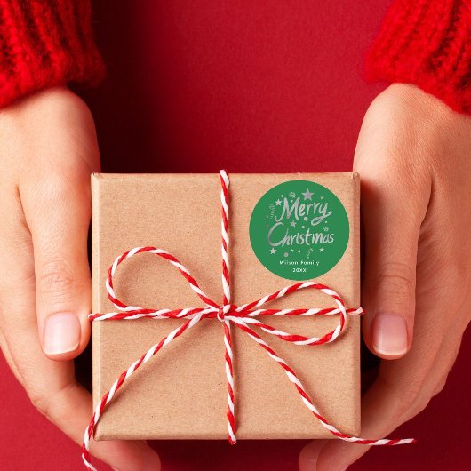 Modern Script Green Frohe Weihnachten Custom Runder Aufkleber