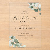 Modern Script Green Leaf Bachelorette Party Acryleinladungen (Vorderseite)