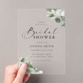 Modern Script Green Leaf Bridal Shower Acryleinladungen (Insitu (Handheld))
