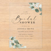 Modern Script Green Leaf Bridal Shower Acryleinladungen (Vorderseite)