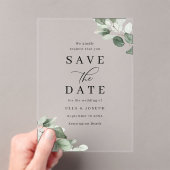 Modern Script Green Leaf Wedding Save The Date Acryleinladungen (Insitu (Handheld))