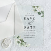 Modern Script Green Leaf Wedding Save The Date Acryleinladungen