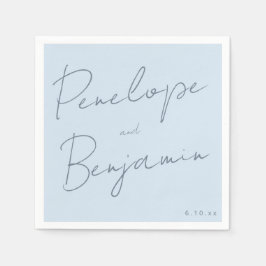 Modern Script Handwriting Soft Blue Classy Wedding Serviette