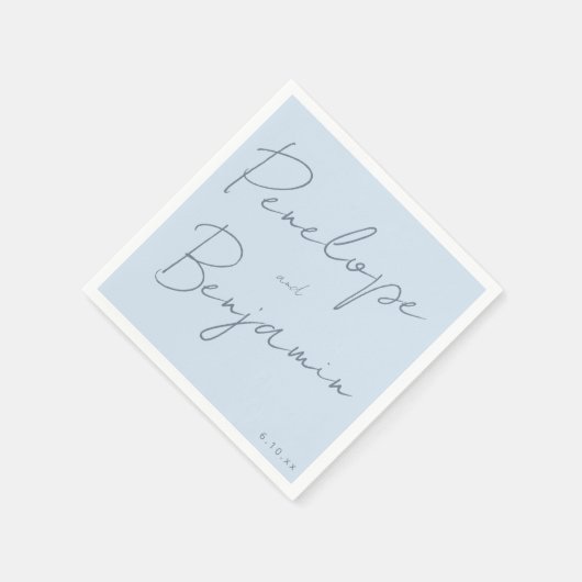 Modern Script Handwriting Soft Blue Classy Wedding Serviette (Ecke)