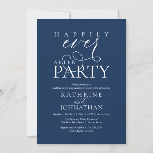 Modern Script Happily Ever After Party Elopement Einladung (Vorderseite)