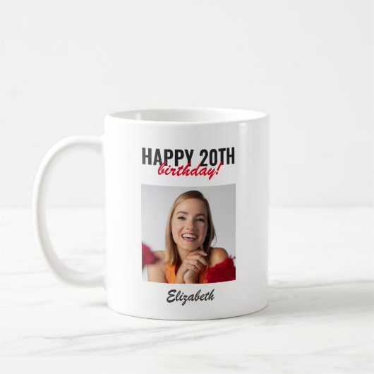 Modern Script Happy Birthday Custom Foto Gift Kaffeetasse (Links)