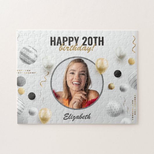 Modern Script Happy Birthday Custom Foto Gift Puzzle (Horizontal)