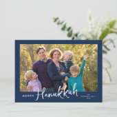 Modern Script Happy Hanukkah Foto Feiertagskarte (Stehend Vorderseite)