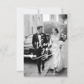 Modern Script Heart 2 Photo Wedding Dankeskarte (Vorderseite)