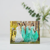 Modern Script Heart Bridesmaid Foto Vielen Dank Postkarte (Stehend Vorderseite)