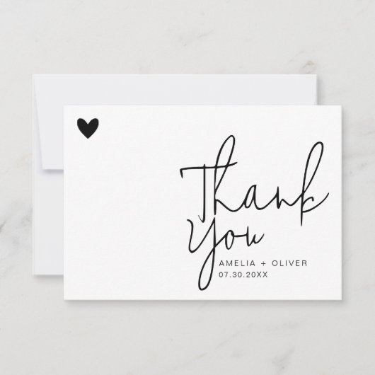Modern Script Heart Contemporary Wedding Dankeskarte (Vorderseite)
