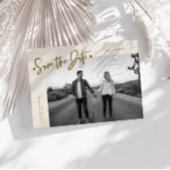 Modern Script Heart Cream Curved Frame Photo Save The Date