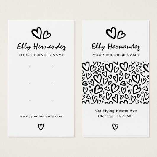 Modern Script Heart Earring Juwelier Display Card (Vorne & Hinten)