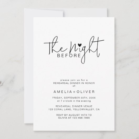 Modern Script Heart | Wedding Rehearsal Dinner Einladung (Vorderseite)