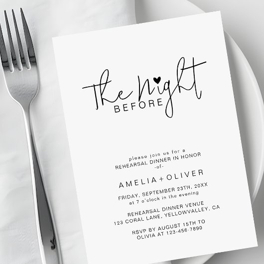 Modern Script Heart | Wedding Rehearsal Dinner Einladung