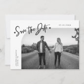 Modern Script Heart White Curved Frame Photo Save The Date (Vorderseite)