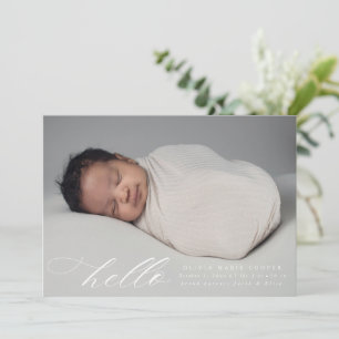 Modern Script Hello Birth Annoucement Ankündigung