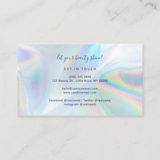 Modern Script Holographic Beautician Makeup Visitenkarte (Rückseite)