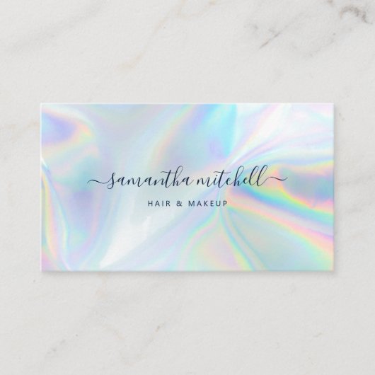 Modern Script Holographic Beautician Makeup Visitenkarte (Vorderseite)