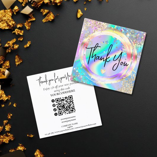 modern script holographic thank you for your order quadratische visitenkarte