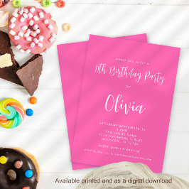 Modern Script Hot Pink 11. Geburtstagsparty Einladung