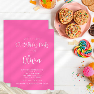 Modern Script Hot Pink 9. Geburtstagsparty Einladung
