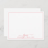 Modern Script Hot Pink Monogram Initials Mitteilungskarte (Vorne/Hinten)