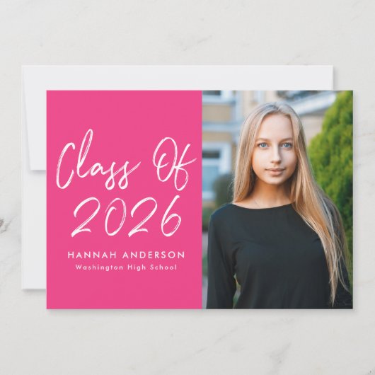 Modern Script Hot Pink Photo Graduation Party Einladung (Vorderseite)