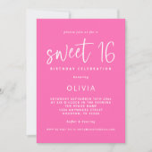 Modern Script Hot Pink Sweet 16 Birthday Party Einladung (Vorderseite)
