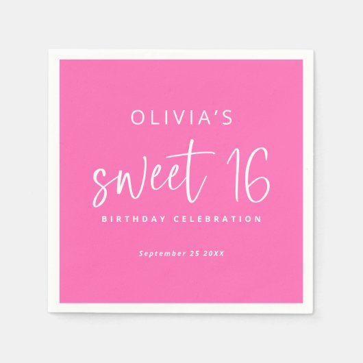 Modern Script Hot Pink Sweet Birthday Party Serviette (Vorderseite)