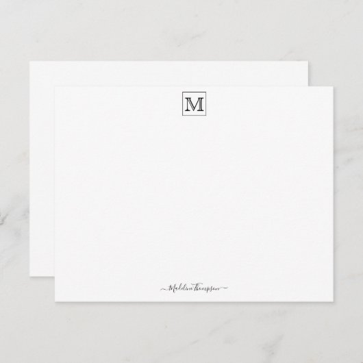 Modern Script Initial Monogram Black Note Card Mitteilungskarte (Vorne/Hinten)
