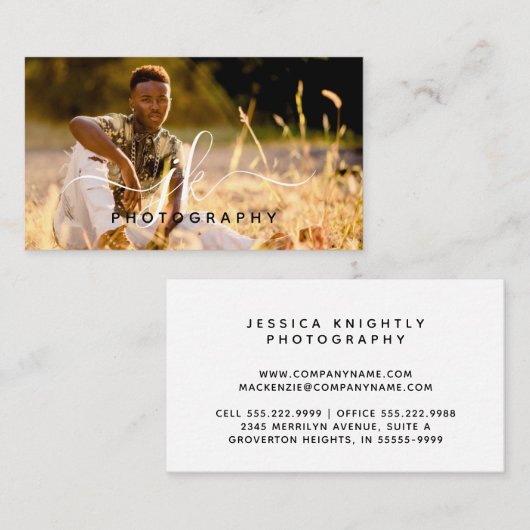 Modern Script Initials Monogram Fotografy Visitenkarte (Vorne/Hinten)