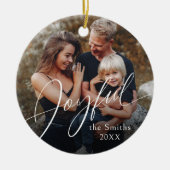 Modern Script Joyful Christmas Family Photo Keramik Ornament (Vorne)
