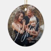 Modern Script Joyful Christmas Family Photo Keramik Ornament (Links)