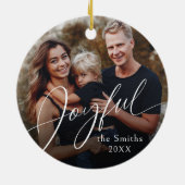 Modern Script Joyful Christmas Family Photo Keramik Ornament (Hinten)