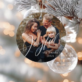 Modern Script Joyful Christmas Family Photo Keramik Ornament