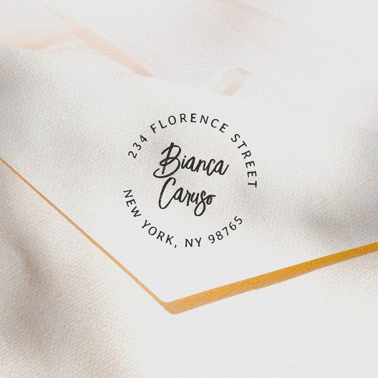 Modern Script Lettering Name Round Return Address Permastempel