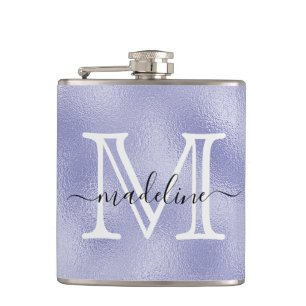 Modern Script Lila Foil Monogram Flachmann