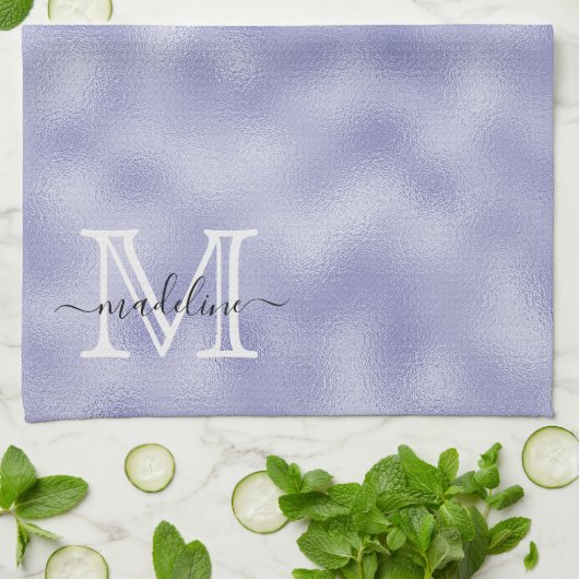 Modern Script Lila Foil Monogram Geschirrtuch (Gefaltet)