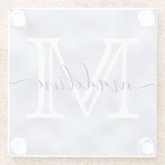 Modern Script Lila Foil Monogram Glasuntersetzer (Rückseite)