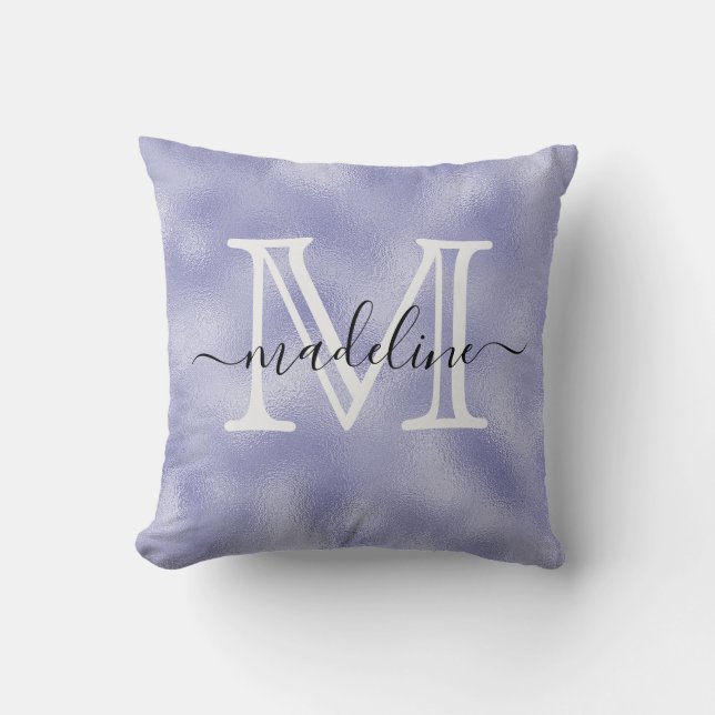 Modern Script Lila Foil Monogram Kissen (Vorderseite)