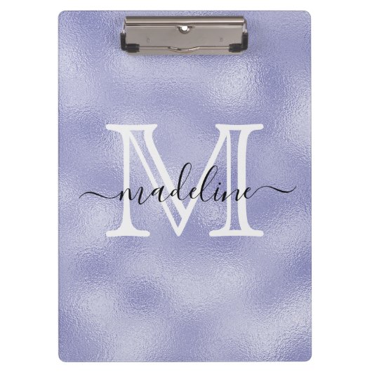 Modern Script Lila Foil Monogram Klemmbrett (Vorderseite)