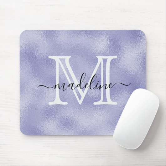 Modern Script Lila Foil Monogram Mousepad (Mit Mouse)