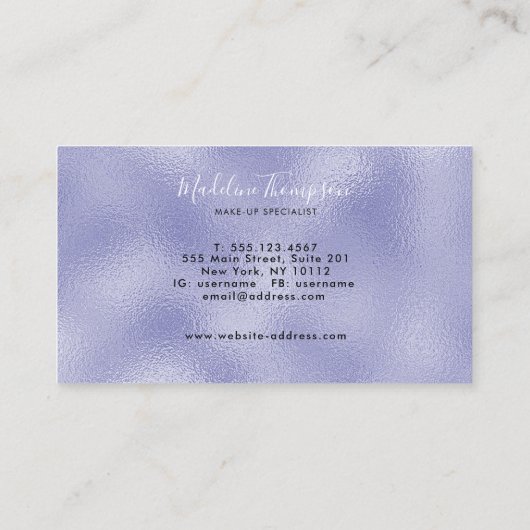 Modern Script Lila Foil Monogram Visitenkarte (Rückseite)