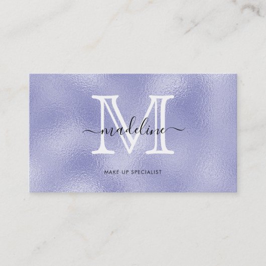 Modern Script Lila Foil Monogram Visitenkarte (Vorderseite)