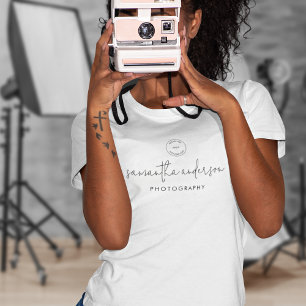Modern Script Logo Name Fotografy Workwear T-Shirt