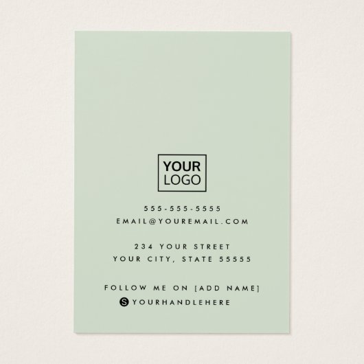 Modern-Script-Logo Salbei-Ohrring-Karte (Rückseite)